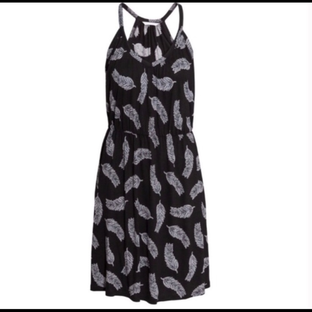H&M Black Dress with White Feather Print